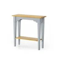 Zdjęcie Oryginalna, jasnoniebieska konsola z blatem i półką w miodowym odcieniu - Zanini