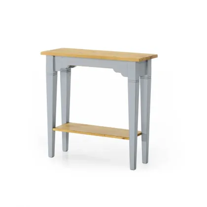 Zdjęcie Oryginalna, jasnoniebieska konsola z blatem i półką w miodowym odcieniu - Zanini