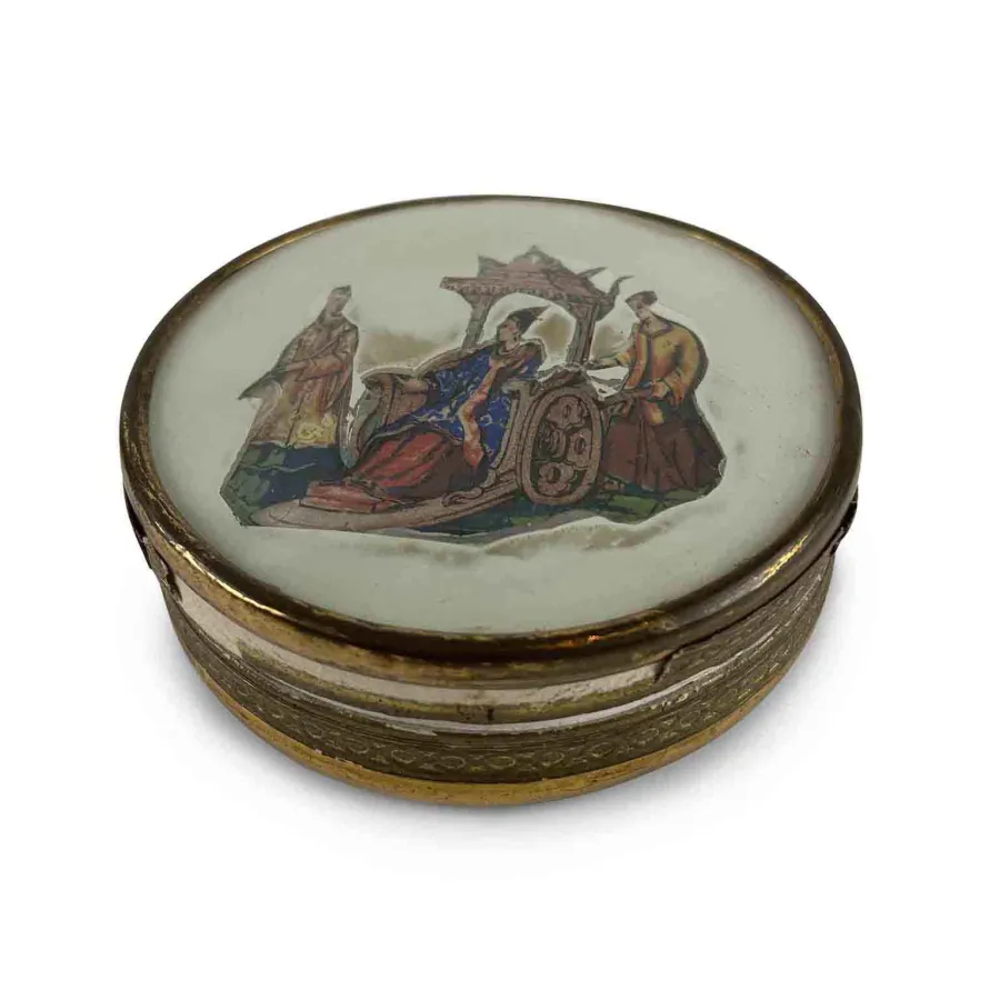 obrazek 3 Pudełko na słodycze Francja 1800 r. z dekoracją na pokrywie