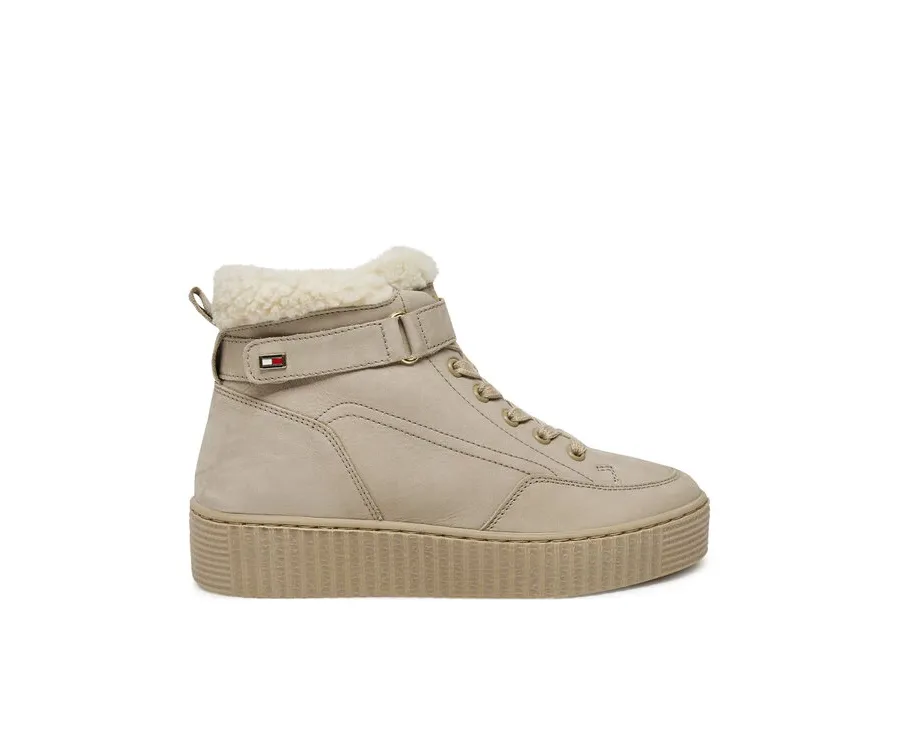 obrazek 1 Tommy Hilfiger Sneakersy Faux Fur Nubuck Low Lace-Up FW0FW08172 Beżowy