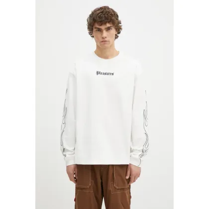 Zdjęcie PLEASURES longsleeve bawełniany Fiery Heavyweight Longsleeve kolor biały z aplikacją P24W027