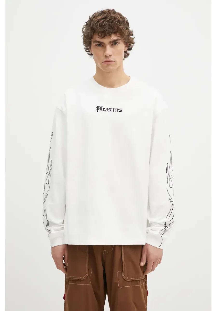 obrazek 1 PLEASURES longsleeve bawełniany Fiery Heavyweight Longsleeve kolor biały z aplikacją P24W027