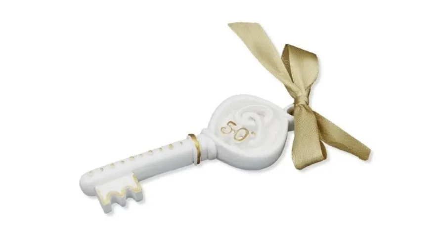 obrazek 1 Stylowa rzeźba – klucz fortuny na 50 rocznicę ślubu ze złotą wstążką