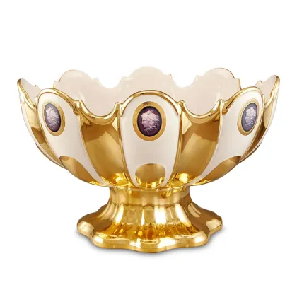 Picture Ceramic bowl on a pedestal with gold accents - Ahura