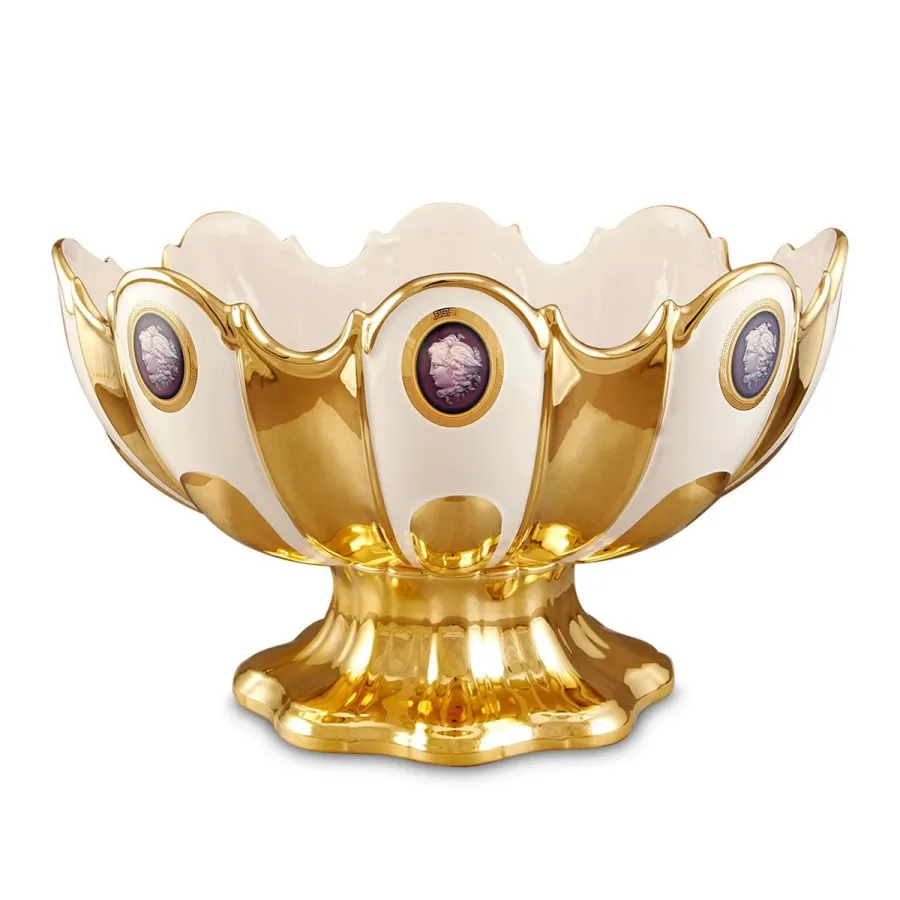 picture 1 Ceramic pedestal bowl with golden accents - Ahura