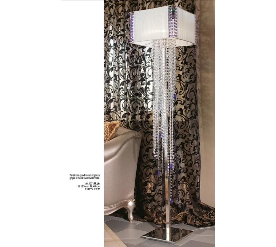 obrazek 1 Lampa podłogowa z kwadratowym kloszem i kryształami Swarovski – Il Paralume Marina