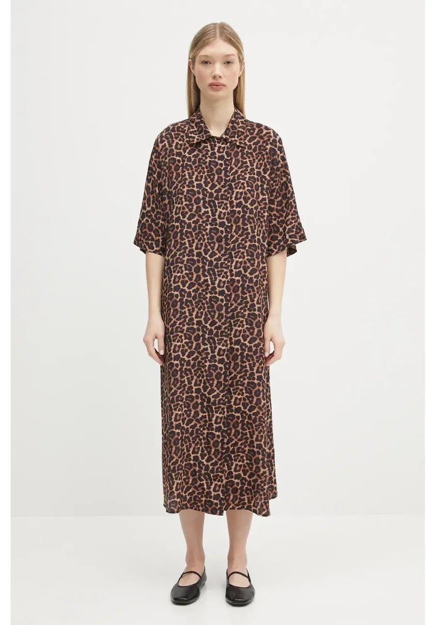 obrazek 1 Anine Bing sukienka Julia Dress kolor brązowy midi oversize A.02.0491