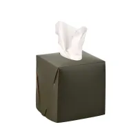 Picture Tissue box 12x12xH12 cm made of dark olive leather