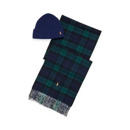 Zdjęcie Polo Ralph Lauren czapka i szalik wełniany kolor granatowy 449959530