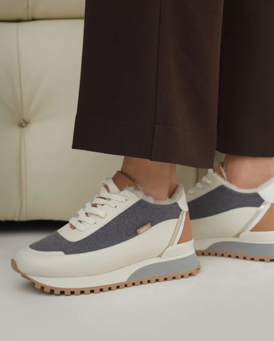 obrazek 1 Estro: Skórzane sneakersy damskie na zimę z futrzanym wypełnieniem