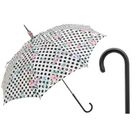 Picture Stylish white women's umbrella with black dots decorated with a subtle floral motif - Pasotti