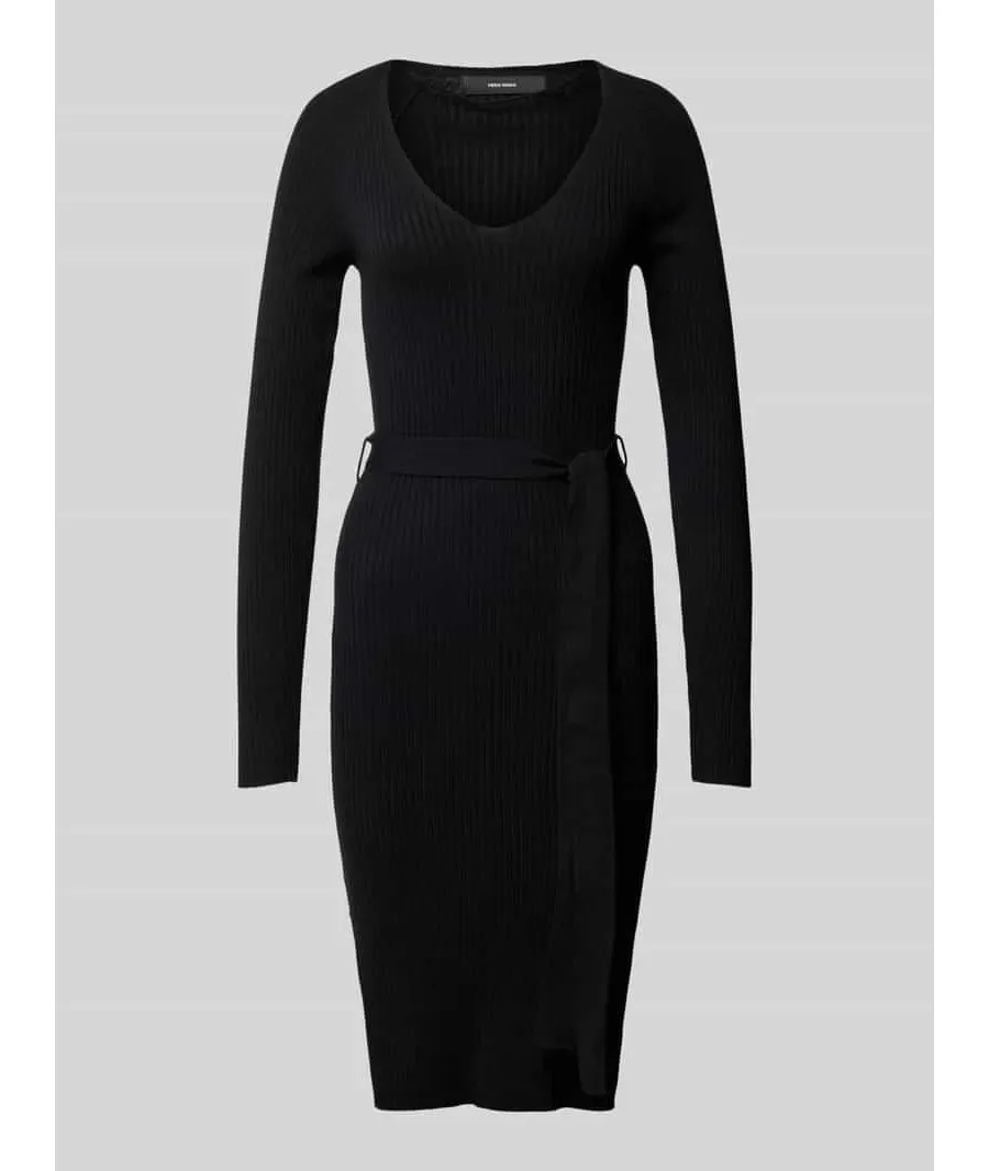 obrazek 1 Sukienka z dzianiny o kroju slim fit z wiązanym paskiem z prążkowanej dzianiny model ‘SABA’