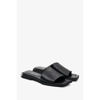 Zdjęcie Estro: Czarne klapki damskie na lato ze skóry naturalnej