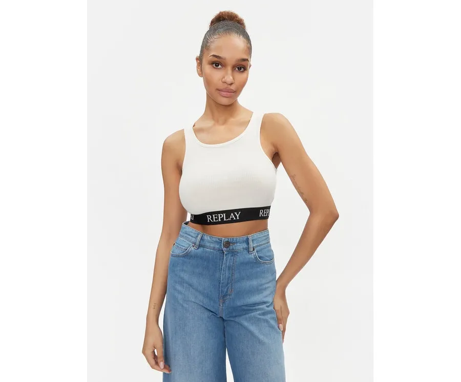 obrazek 1 Replay Top W3782C.000.23687P Écru Slim Fit REPLAY