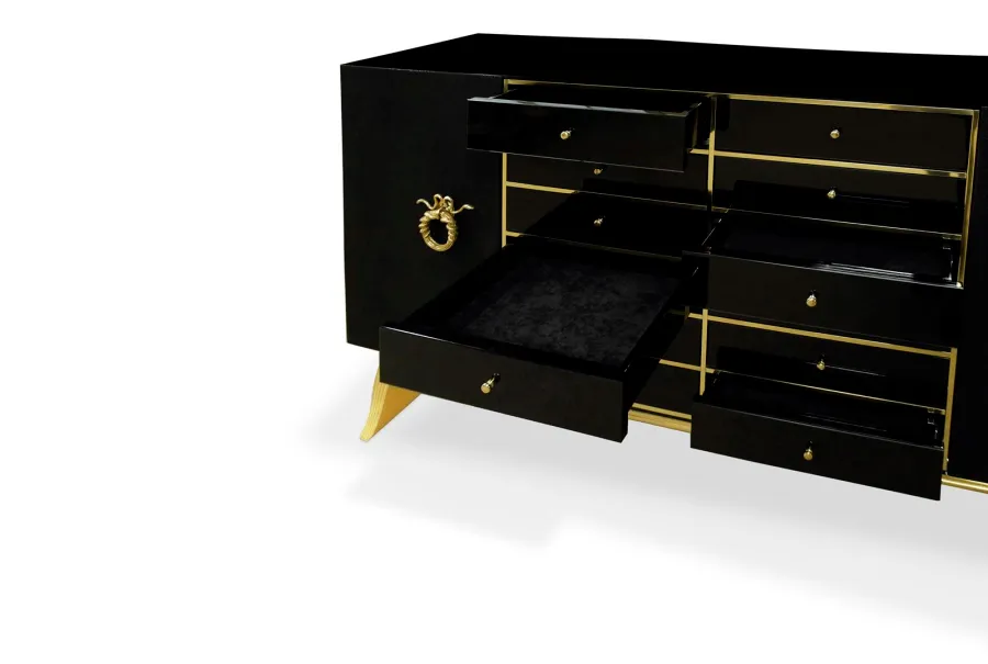picture 5 Unusual and modern chest of drawers finished with leather and gold