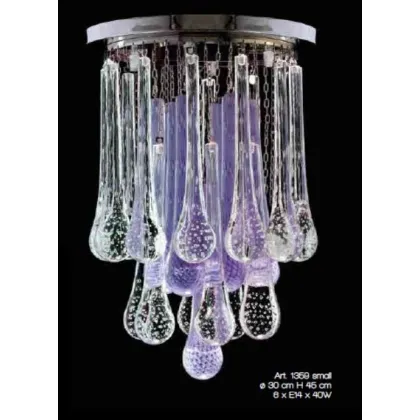 Zdjęcie Żyrandol z dmuchanymi kroplami ze szkła Murano w przezroczystym i fioletowym kolorze - Il Paralume Marina