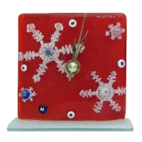 Picture Christmas table clock – red color, decoration – snow