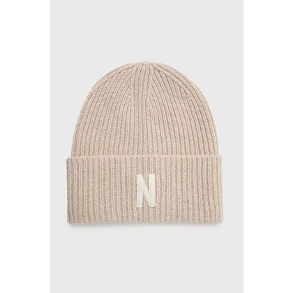 Zdjęcie Norse Projects czapka wełniana Merino Lambswool Rib N Logo Beanie kolor beżowy wełniana N95-0953-2064
