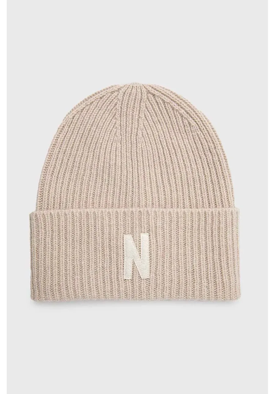 obrazek 1 Norse Projects czapka wełniana Merino Lambswool Rib N Logo Beanie kolor beżowy wełniana N95-0953-2064