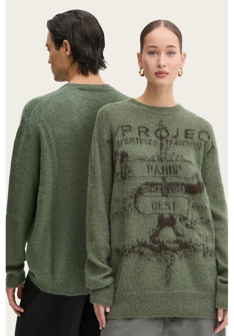 obrazek 1 Y/Project sweter z domieszką moheru PARIS' BEST JACQUARD PULLOVER kolor zielony lekki 206SW001