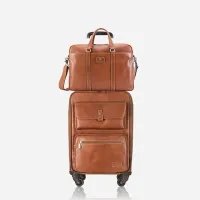 Picture A stylish travel set - a bag with a suitcase on wheels, made of natural leather