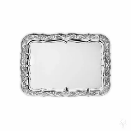 Zdjęcie Wyjątkowa prostokątna srebrna taca z bogatym zdobieniem - Zaramella Argenti