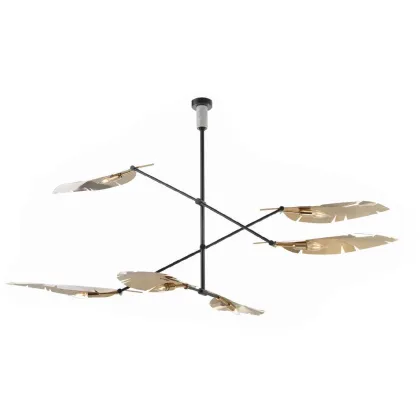 Zdjęcie Żyrandol ozdobiony stylizowanymi liśćmi ze szczotkowanego miękkiego złota na zewnątrz i polerowanym wykończeniem wewnątrz - Il Paralume Marina