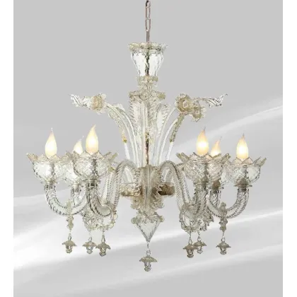 Zdjęcie Żyrandol z przezroczystego szkła Murano z przezroczystymi i złotymi dekoracjami proszkowymi - Il Paralume Marina