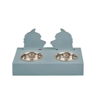 Zdjęcie Jasnobłękitny skórzany stojak na miski dla psa 40x22xH7,5 cm