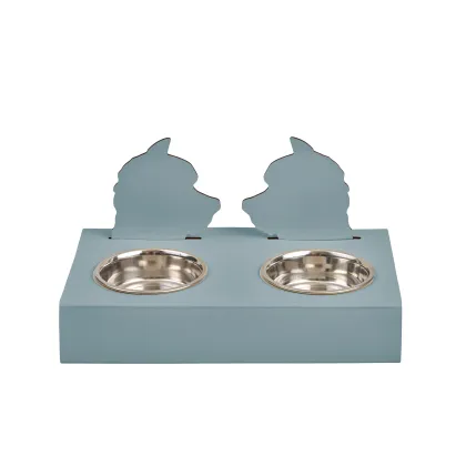 Zdjęcie Jasnobłękitny skórzany stojak na miski dla psa 40x22xH7,5 cm