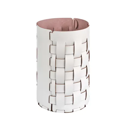 Zdjęcie Ekskluzywny skórzany koszyk Bottega Ø22хH35 cm w kolorze jasnoszarym z nutą beżu