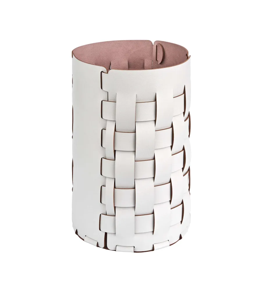 obrazek 1 Ekskluzywny skórzany koszyk Bottega Ø22хH35 cm w kolorze jasnoszarym z nutą beżu