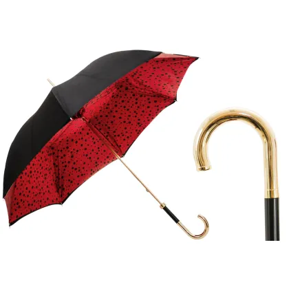 Zdjęcie Klasyczny parasol damski w kolorze czarno-czerwonym – Pasotti