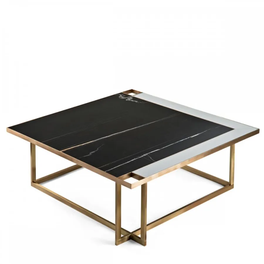 obrazek 3 Kwadratowy stolik kawowy z mosiężną ramą H.40xL.110xP.110 cm
