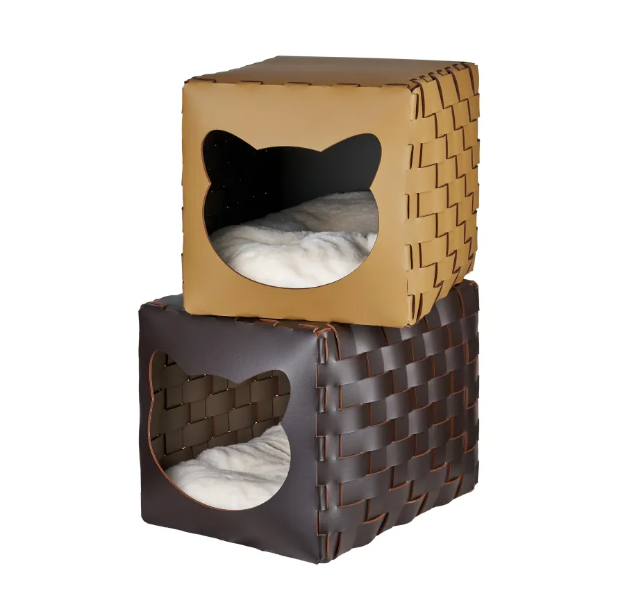 obrazek 2 Skórzany domek dla kota 35x40x35 cm w kolorze czekoladowym