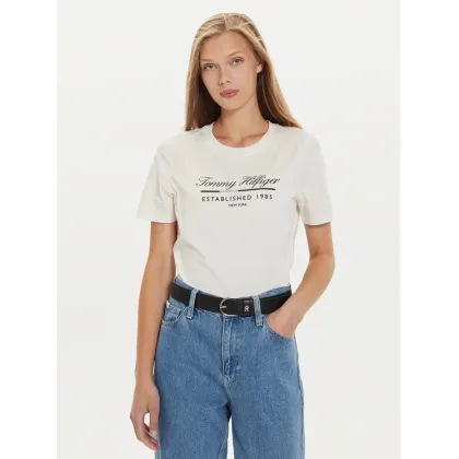 Zdjęcie Tommy Hilfiger T-Shirt Script Graphic WW0WW43502 Écru Regular Fit