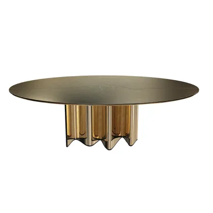 Picture Oval table made of stainless steel and black lacquered steel - Gold Castle