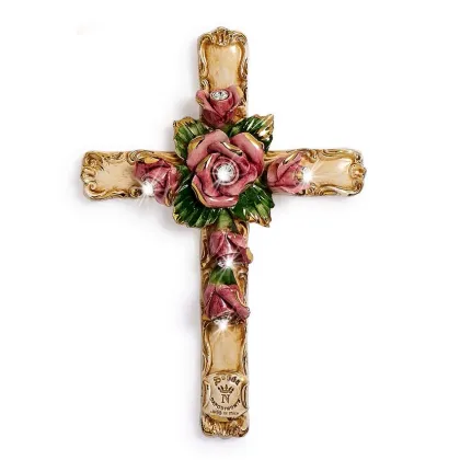 Picture Italian decorative ceramic cross with crystals