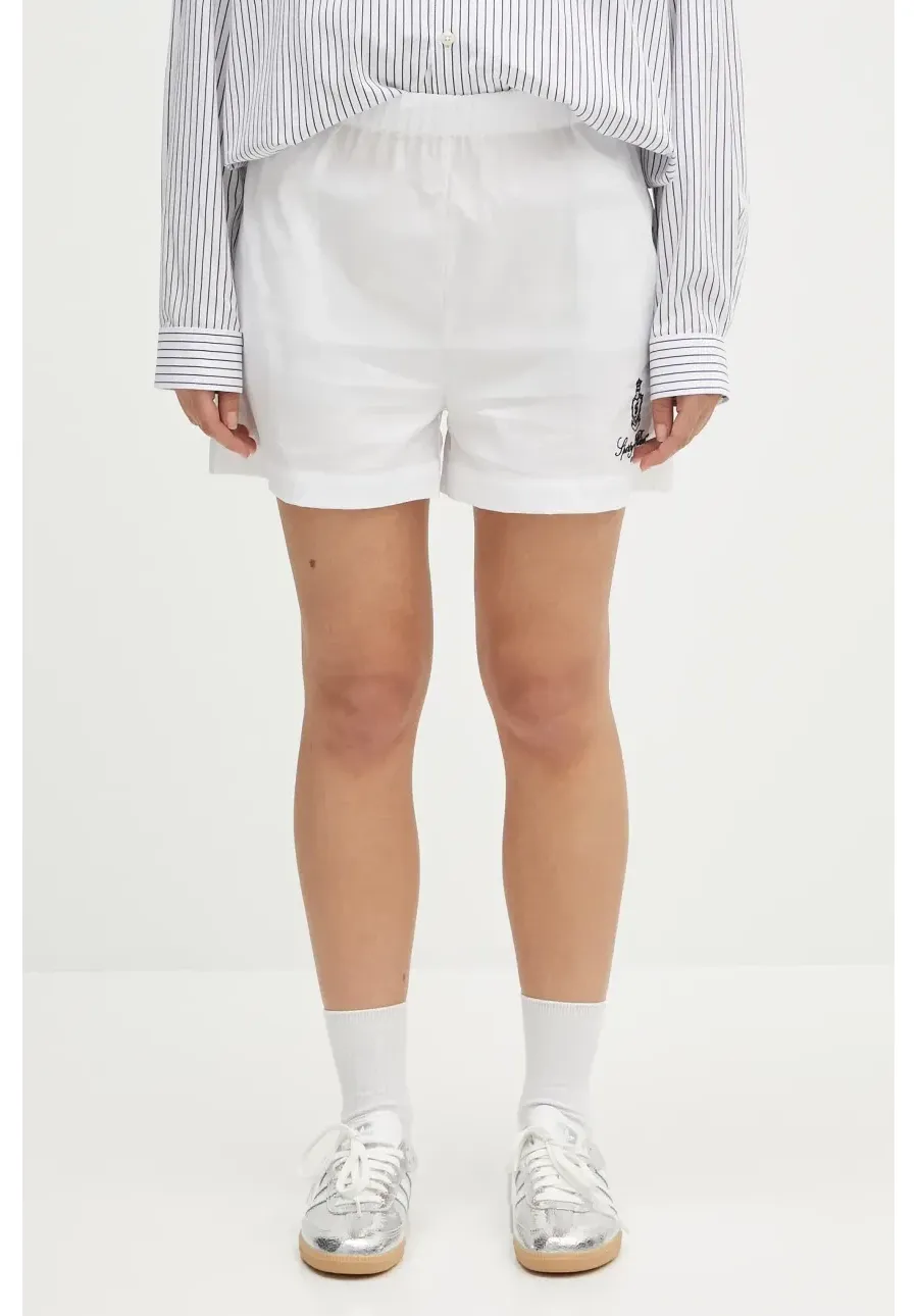 obrazek 1 Sporty & Rich szorty bawełniane Vendome Poplin damskie kolor biały z aplikacją high waist SH012606205WH01