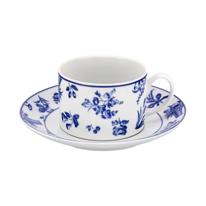 Picture Stylish Chintz Azul porcelain tea cup and saucer with a unique plant motif - Vista Alegre