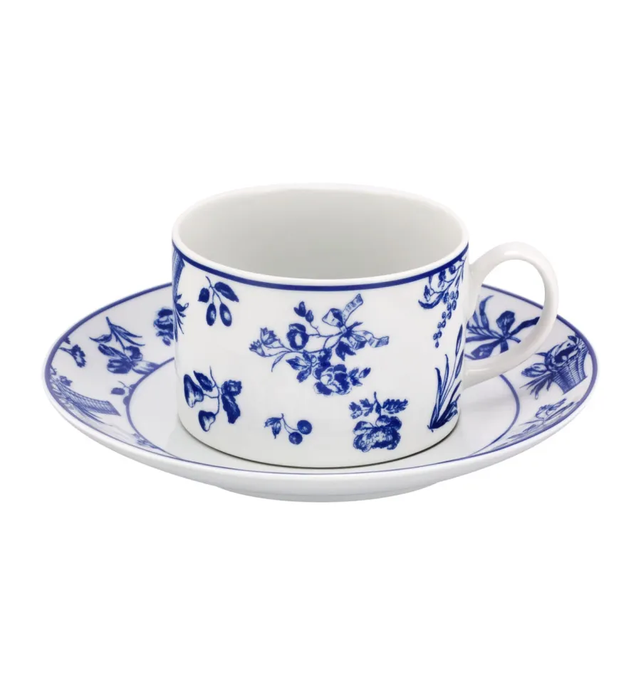 obrazek 1 Stylowa porcelanowa filiżanka do herbaty ze spodkiem Chintz Azul z unikatowym motywem roślinnym - Vista Alegre