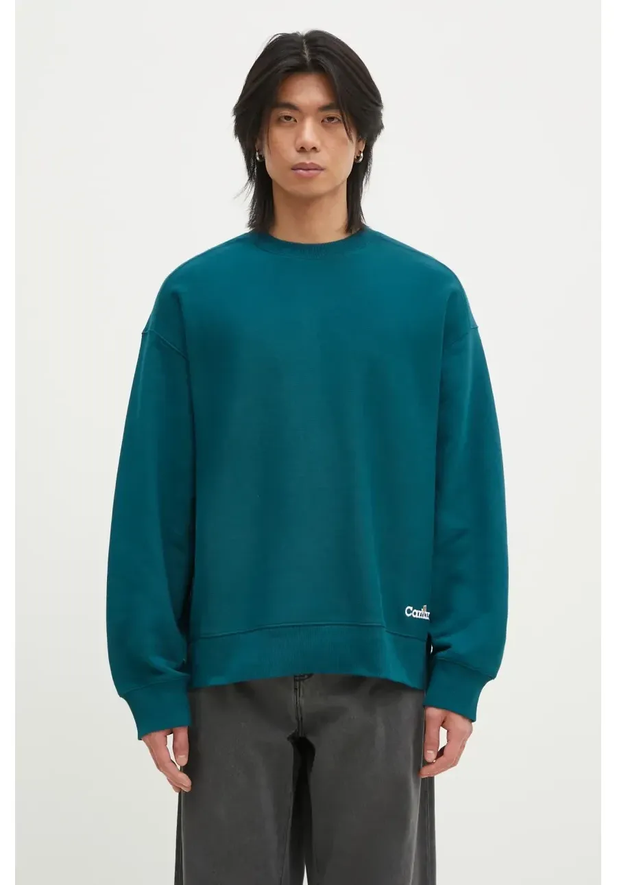 obrazek 1 Carhartt WIP bluza bawełniana Label Script Sweat męska kolor turkusowy gładka I034429.2M1XX