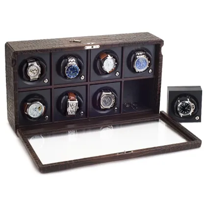 Zdjęcie Wytworny rotomat na 8 zegarków - skórzane wykończenie