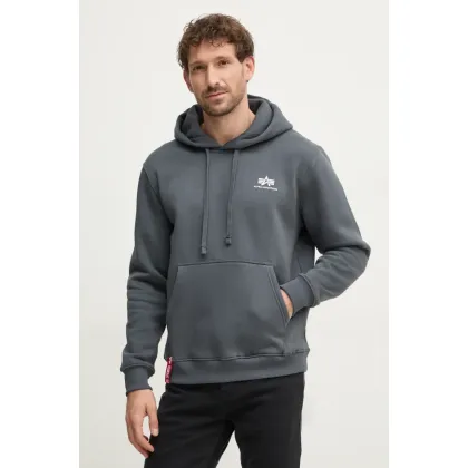 Zdjęcie Alpha Industries bluza Basic Hoody Small Logo męska kolor szary z kapturem z nadrukiem 196318.136