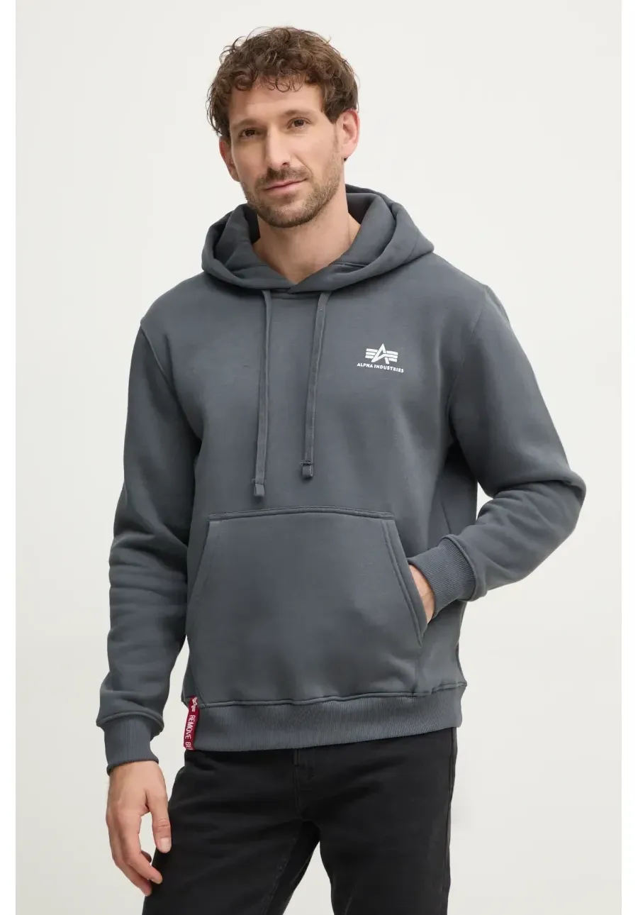 obrazek 1 Alpha Industries bluza Basic Hoody Small Logo męska kolor szary z kapturem z nadrukiem 196318.136