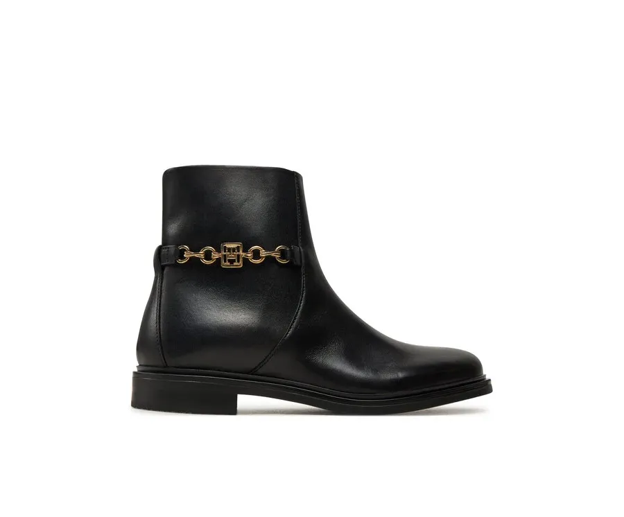 obrazek 1 Tommy Hilfiger Botki Th Chain Leather Low Bootie FW0FW08251 Czarny