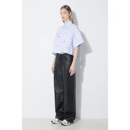 Zdjęcie Kenzo koszula bawełniana Fruit Stickers Cropped Shirt damska kolor niebieski relaxed z kołnierzykiem klasycznym FE52CH2469A1.64