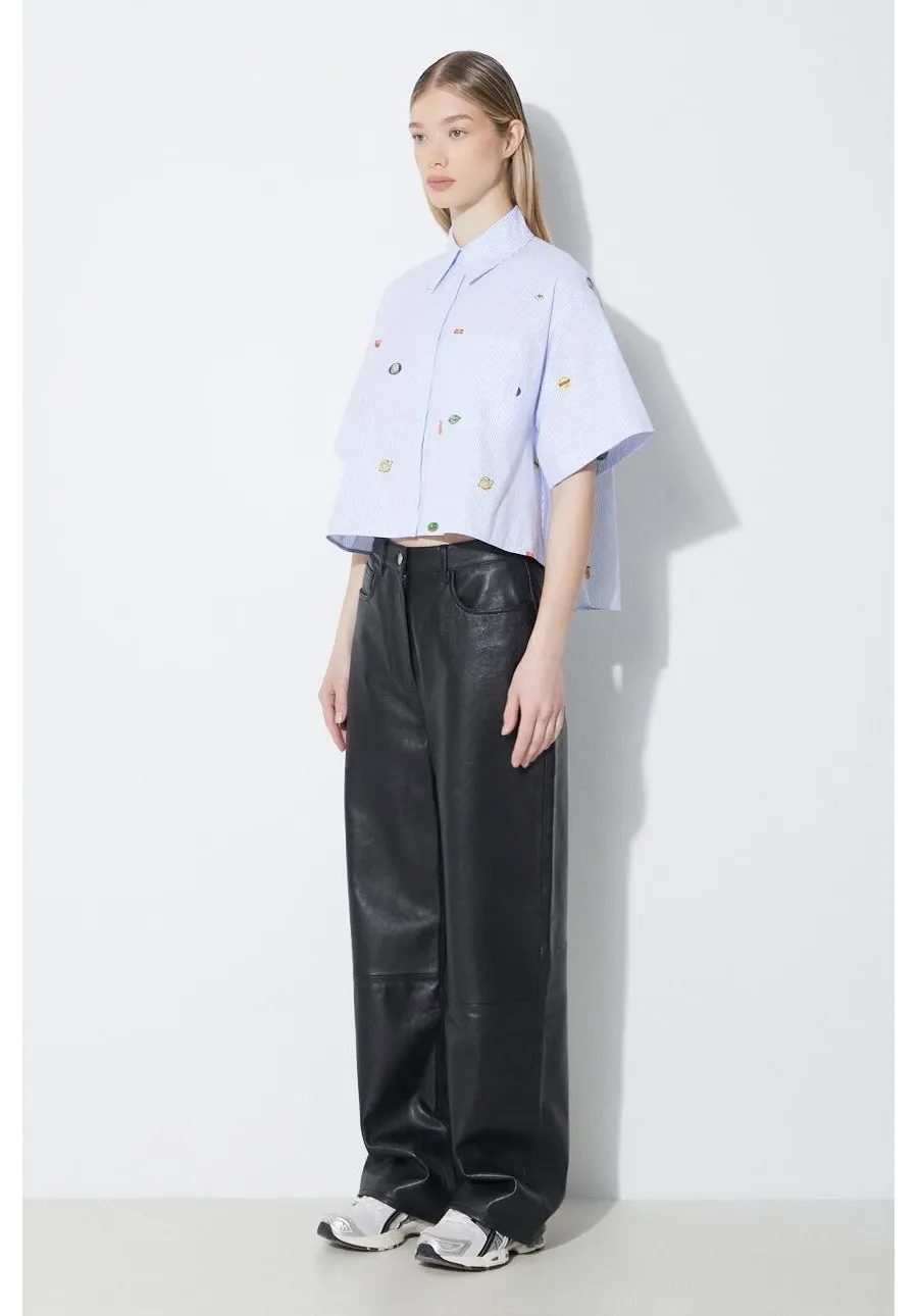 obrazek 1 Kenzo koszula bawełniana Fruit Stickers Cropped Shirt damska kolor niebieski relaxed z kołnierzykiem klasycznym FE52CH2469A1.64