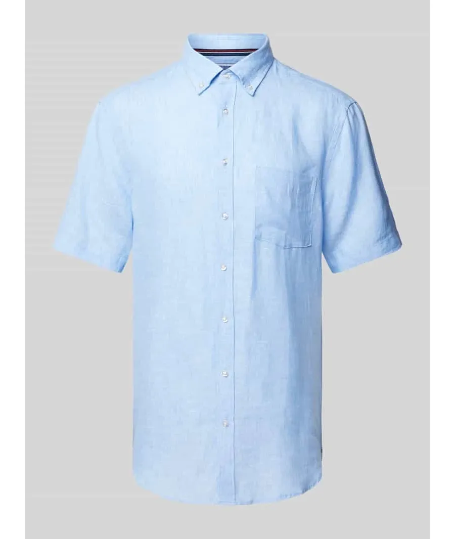 obrazek 1 Koszula lniana o kroju regular fit z kołnierzykiem typu button down