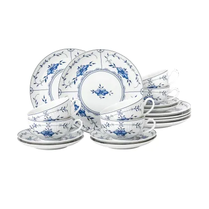 Zdjęcie Piękny zdobiony 18-elementowy zestaw do herbaty z porcelany w stylu klasycznym - Tettau